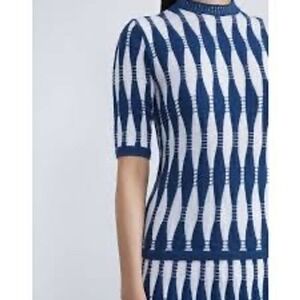 Lafayette 148 New York Shabori Knit Short Sleeve Mock Neck Sweater Top M